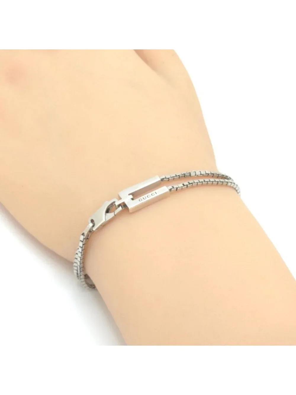 Gucci Logo Venetian Double Chain Bracelet 16 Sterling Silver